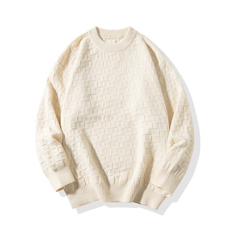 

Men s Diamond Pattern Round Neck Sweater - Winter Warm Japanese Style Knitwear 2XL