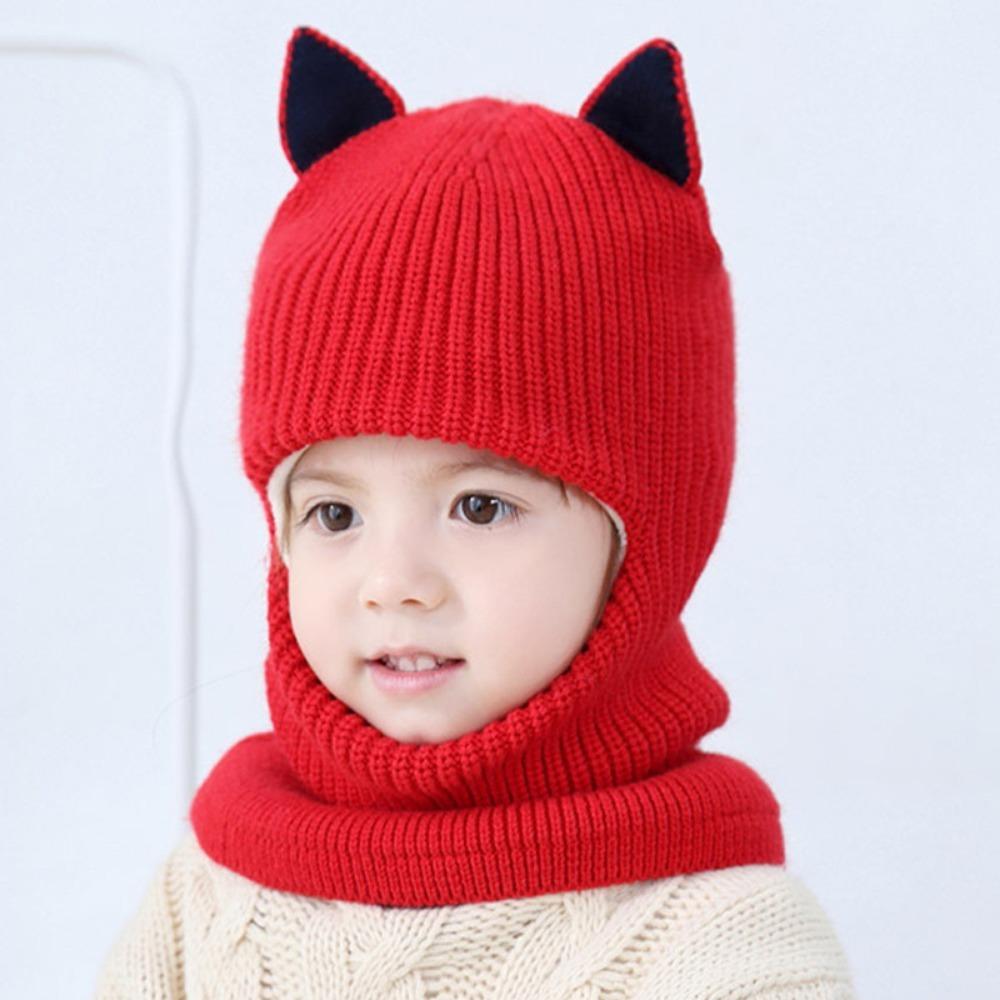 Solid Color Winter Balaclava Hats Thickened Warm Fleece Hats Knitted Baby Hats  Cold Weather