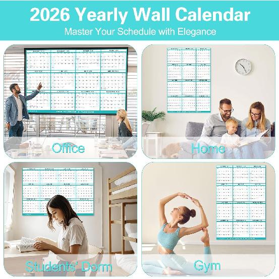 24" x 36" 2026 Wall Calendar, Folded Wet & Dry Erase Wall Calendar 12 Month, Annual Yearly Planner Yearly Laminated Calendar 2026