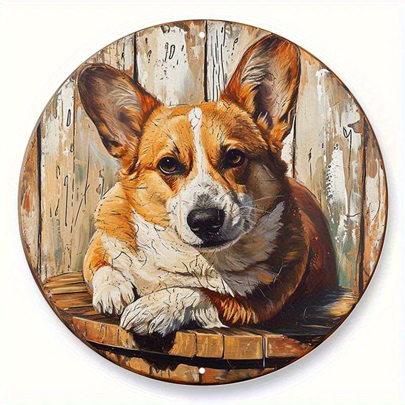 

2d Flat 20*20cm Corgi Themed Wooden Spring Wreath Sign, Perfect for Bedroom Decor, Valentine s Day Gift, for Home, Kitchen, Garden, Bedroom, Bar Decor 20x20cm