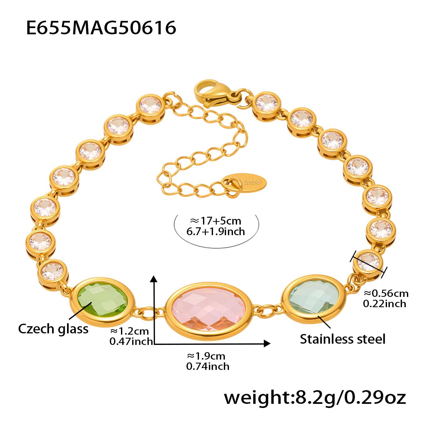 Qiong Yao Oval Czech Glass Stone Bracelet, 18k Gold-Plated Multi-Cut Bread Edge Design, High-Quality, Exquisite Jewelry.