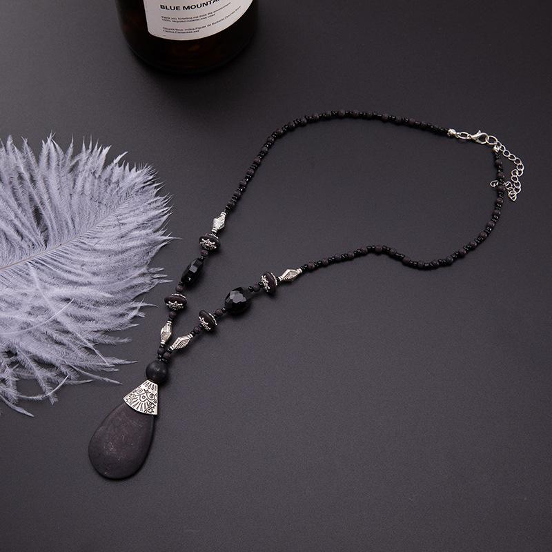 Colier Scurt cu Pandantiv Bohomian Turcoaz în Formă de Picătură de Apă, Turcoaz Lucrat Manual, Lanț Exquis pentru Claviculă Femei