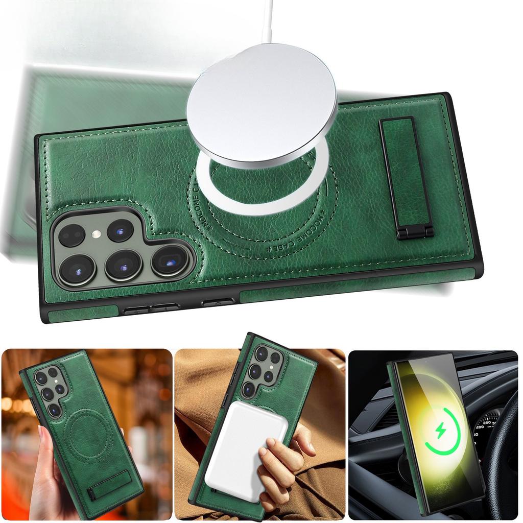 Suitable for Samsung S24 Ultra Mobile Phone Case S23Plus Invisible Bracket S22 Magnetic Magsafe Anti Fall Leather Case