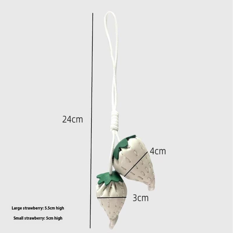 1 Piece Cute Handmade Leather Fruit Keychain Leather Strawberry Bag Charm Pendant Creative Car Decoration Diy Accessories