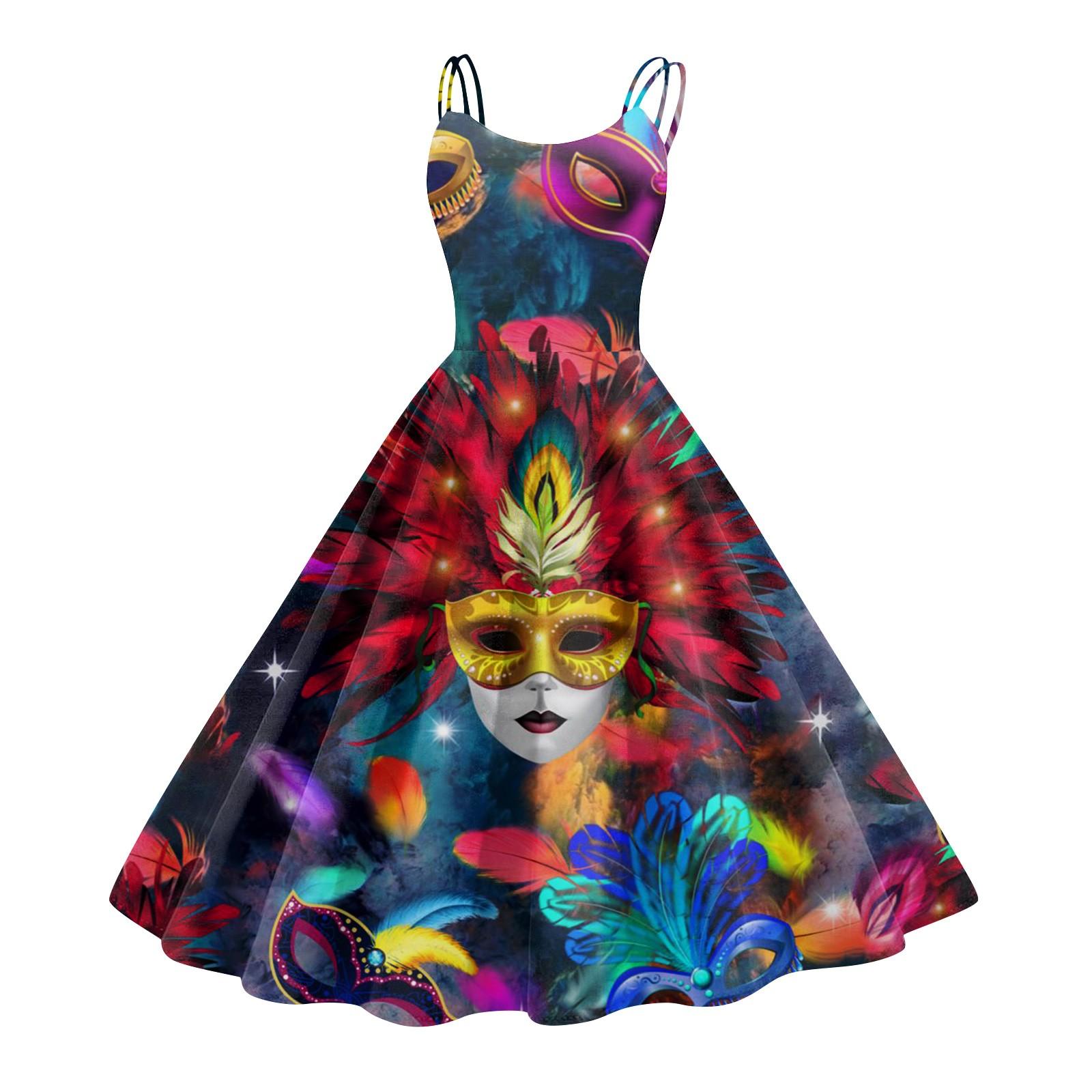 

Женское платье, карнавальный принт, сексуальные подтяжки, большой дисплей, ретро-платье M красный