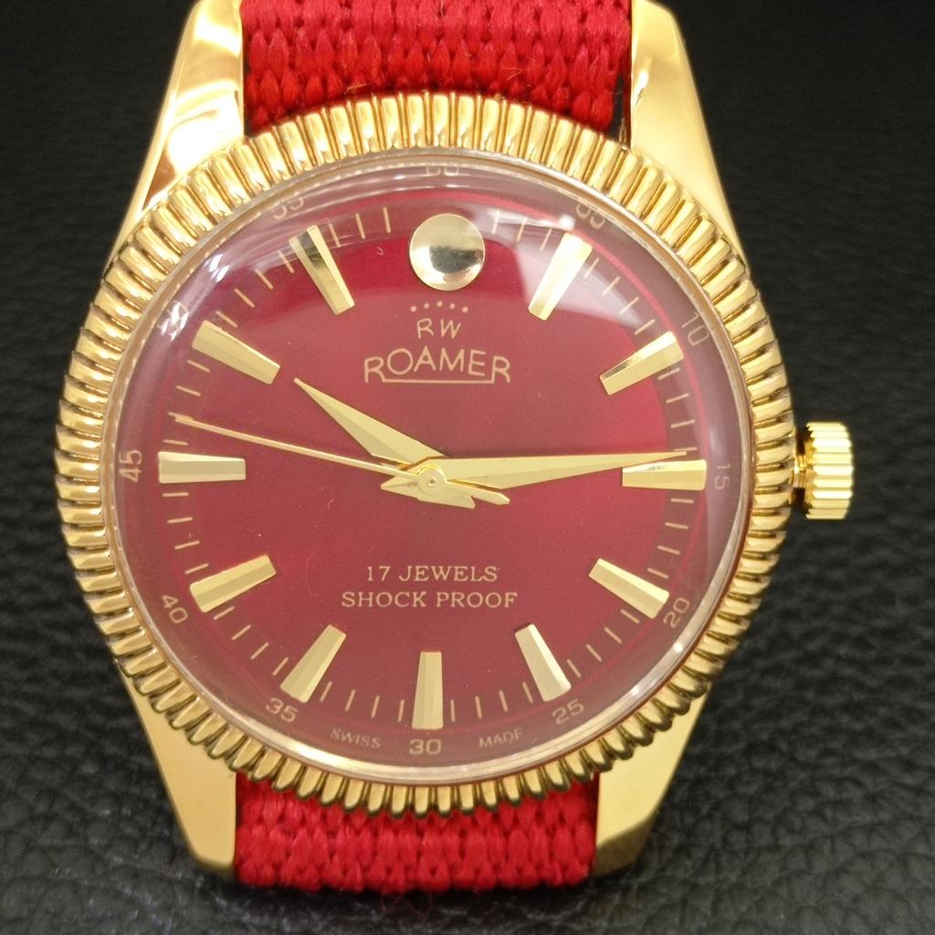 HAND-WINDING VINTAGE SWISS MENS REFURBISHED RED COLOR DIAL WATCH a707415-1