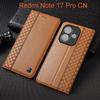 Napa Inner Grid Genuine Leather Flip Case for Xiaomi Redmi Note 17 Pro Phone Cover Card Cases Scratch Proof