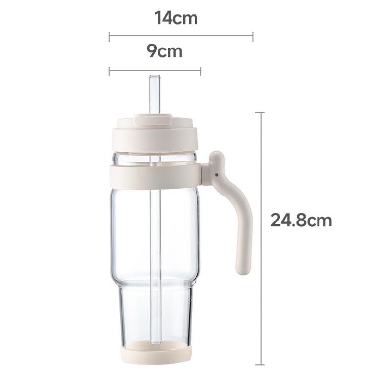1000ml Cross Border Popular Large Capacity Flower Tea Cup, Straw Glass Cup, High Borosilicate Car Ice Cream Cup lijiao