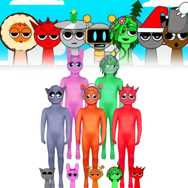Cosplay Incredibox Sprunki Kids Adults Jumpsuits Halloween Costume Bodysuit