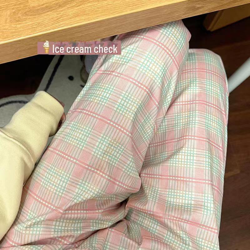 Women's Ice Cream Plaid Pajama Pants - Loose Fit for Spring, Autumn, & Summer