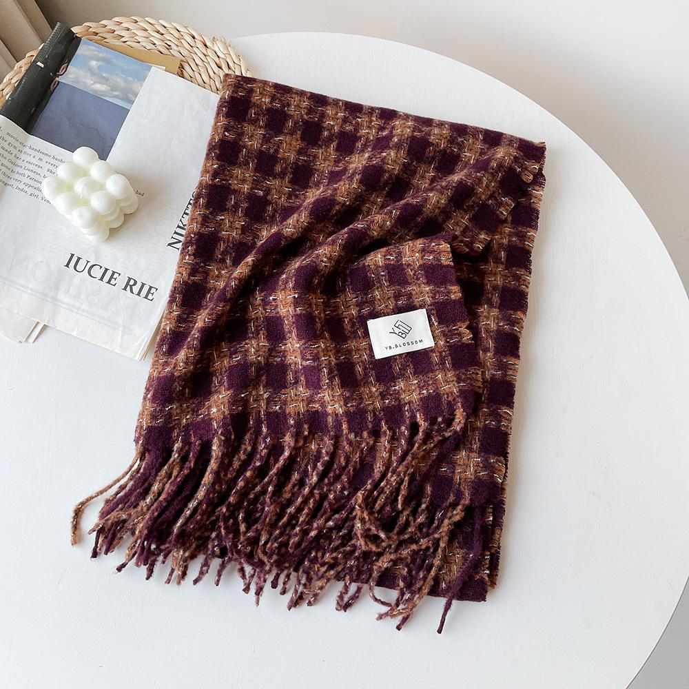 Circle Yarn Thousand Bird Plaid Shawl Scarf Women's Winter High-end Atmosphere Black British Style Scarf Shawl