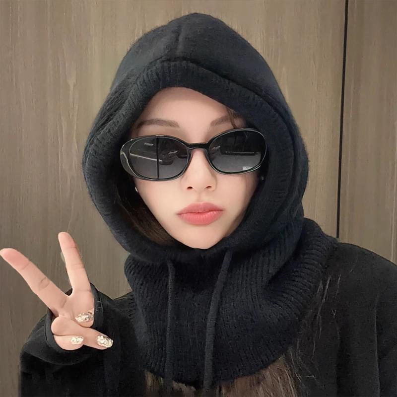 Korean Balaclava Hat Women'S Winter Warm Hat Scarf Couple Style Wool Knitted Hat