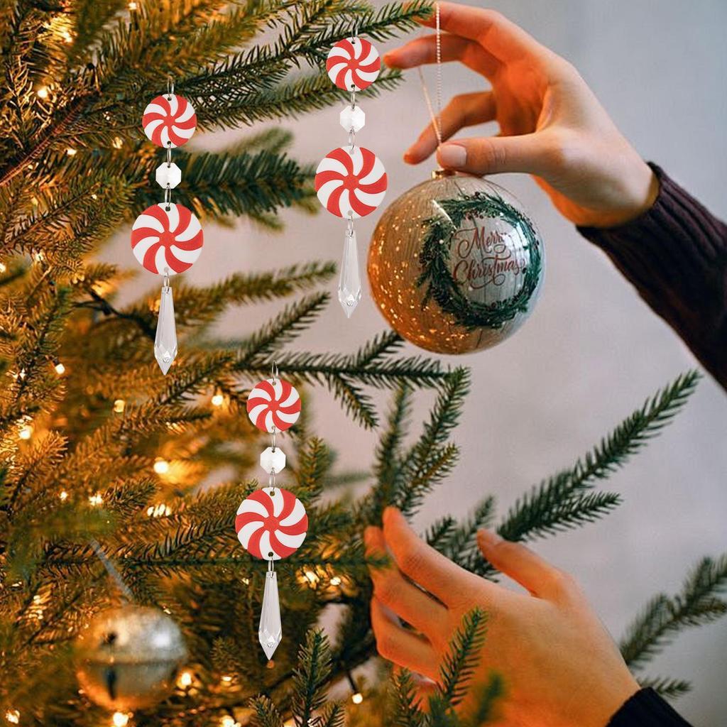 Candy Christmas Decorations 12 Pieces Christmas Decor Craft Acrylic Peppermint Candy Pendant For Home Wreaths Parties Car Garden