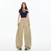 Autumn Khaki Scimitar High-Street Drapey Wide-Leg Jeans for Women