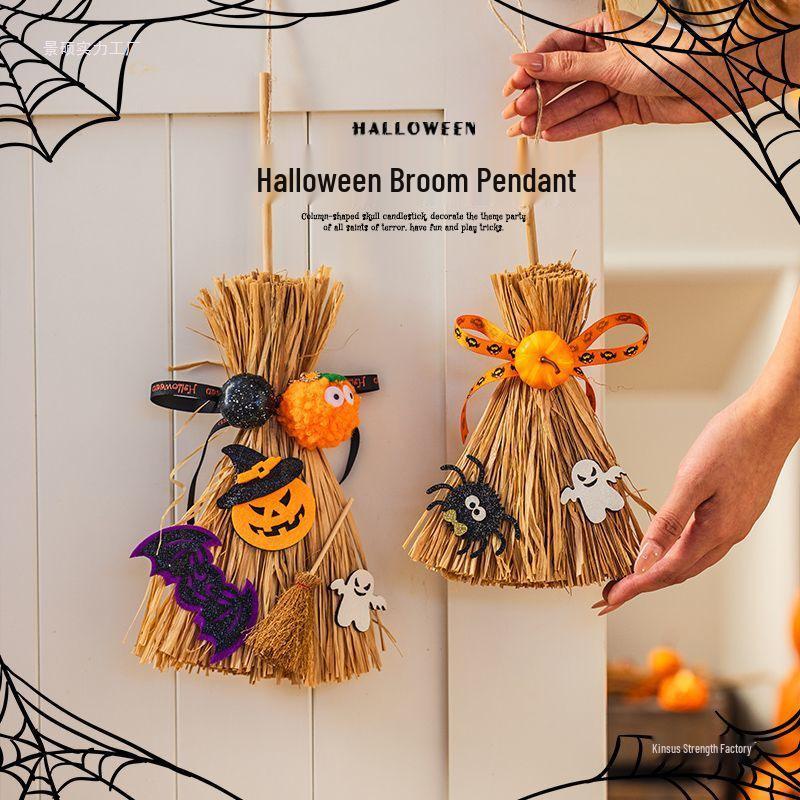 Halloween Broom & Ghost DIY Scene Decor: Pumpkin Pendant for Party, Bar, or Kindergarten