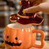 Unique Halloween Themed Ceramics Coffee Cup With Detachable Witch Hat Cover Pumpkin Shape Mug For Hot Beverages Gift