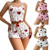 Fashion Women Pajama Sets Love Print Sleeveless Top Shorts 2 Piece Sleepwear Casual Fashion Nightwear Femme Pyjamas Tops Pants Suit