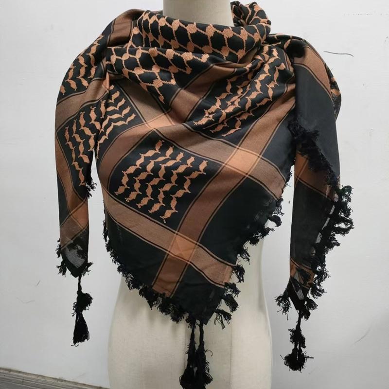 Arab Shemagh Scarf for Men Breathable Polyester Desert Neckwrap Tassels Neckerchief Hijab Shawl for Casual and Formal Ev