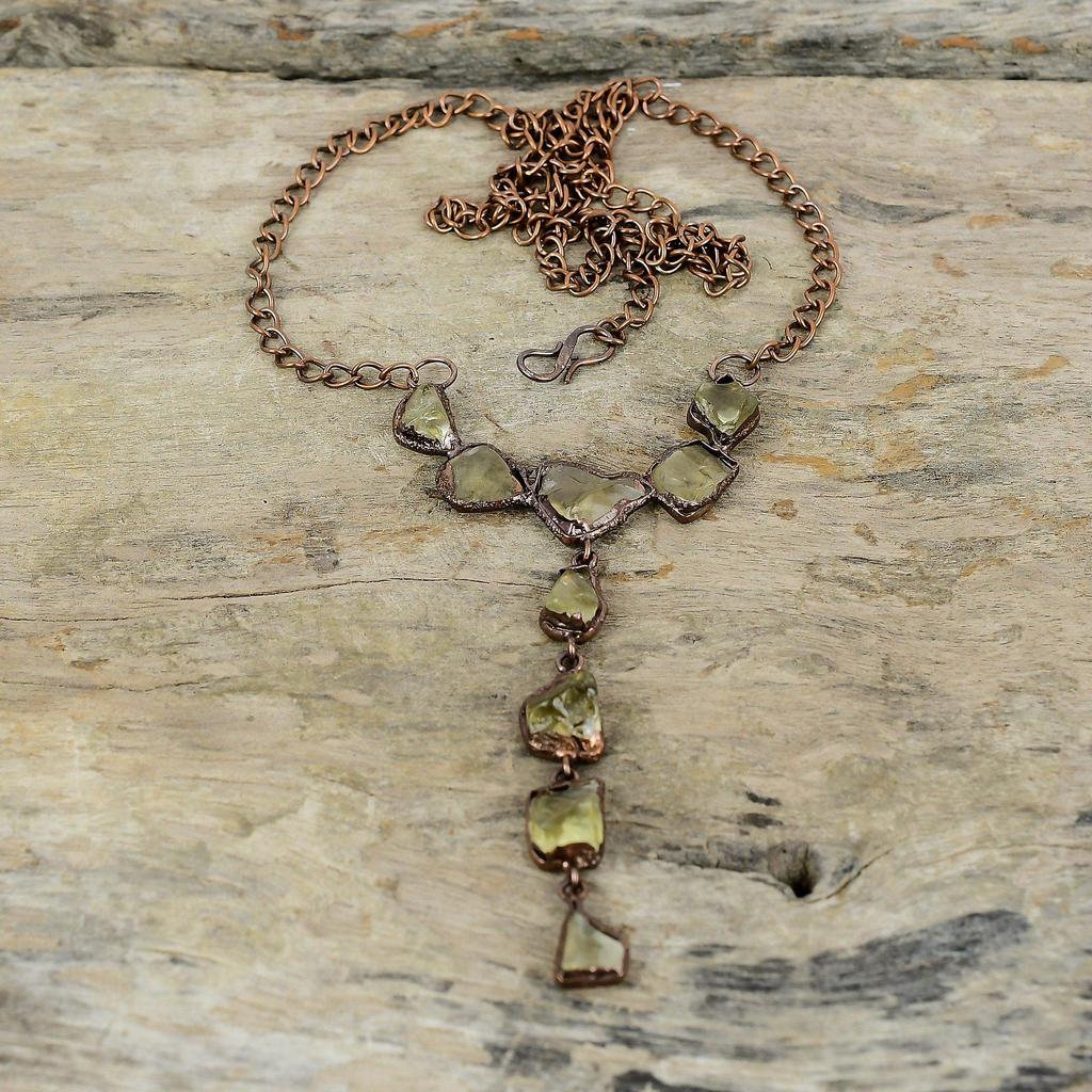 Citrine Rough Necklace Electroformed Copper Necklace Adjustable Chain Necklace Handmade Electroformed Jewelry Gemstone Necklace Gift For Her