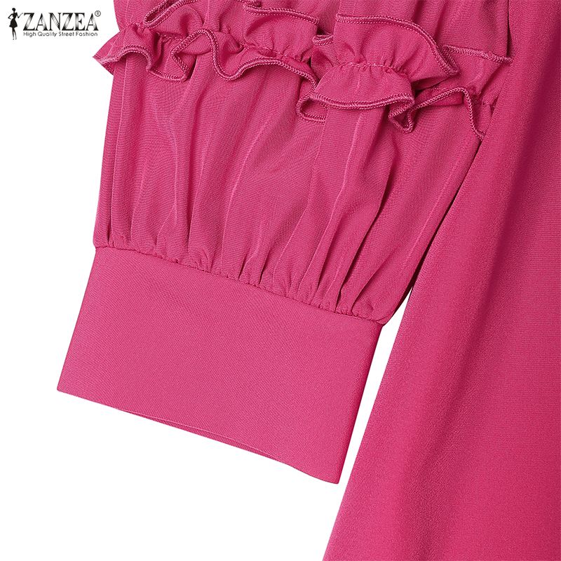 ZANZEA Women Casual V-Neck Loose 3/4 Sleeve 3D Flowers Splice Dress