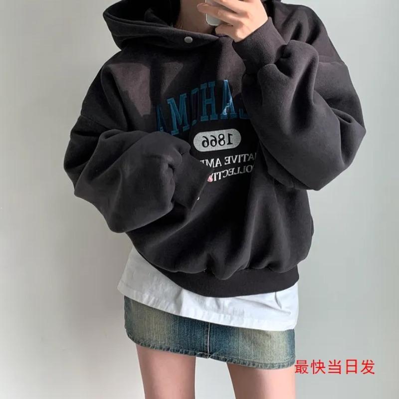 Personalized letter embroidery fleece thickened sweater women