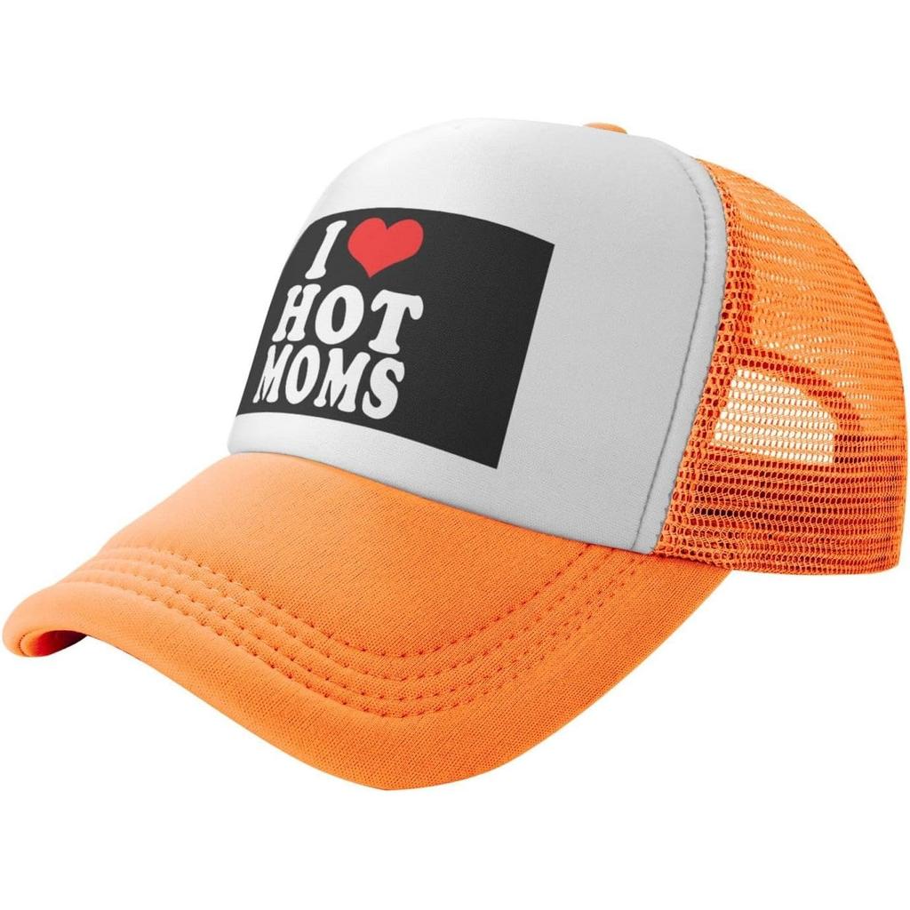I Love Hot Moms Trucker Hat Funny Mesh Baseball Snapback Cap for Unisex and Women