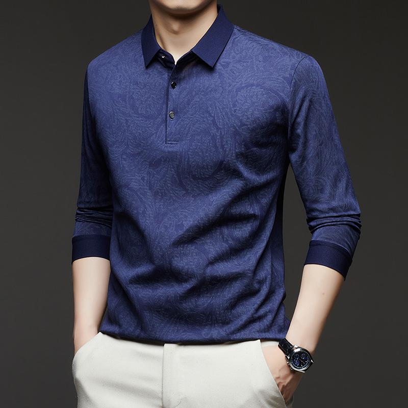 Men Long Sleeve Turn Down Collar Business Casual Daily Polo Shirt M