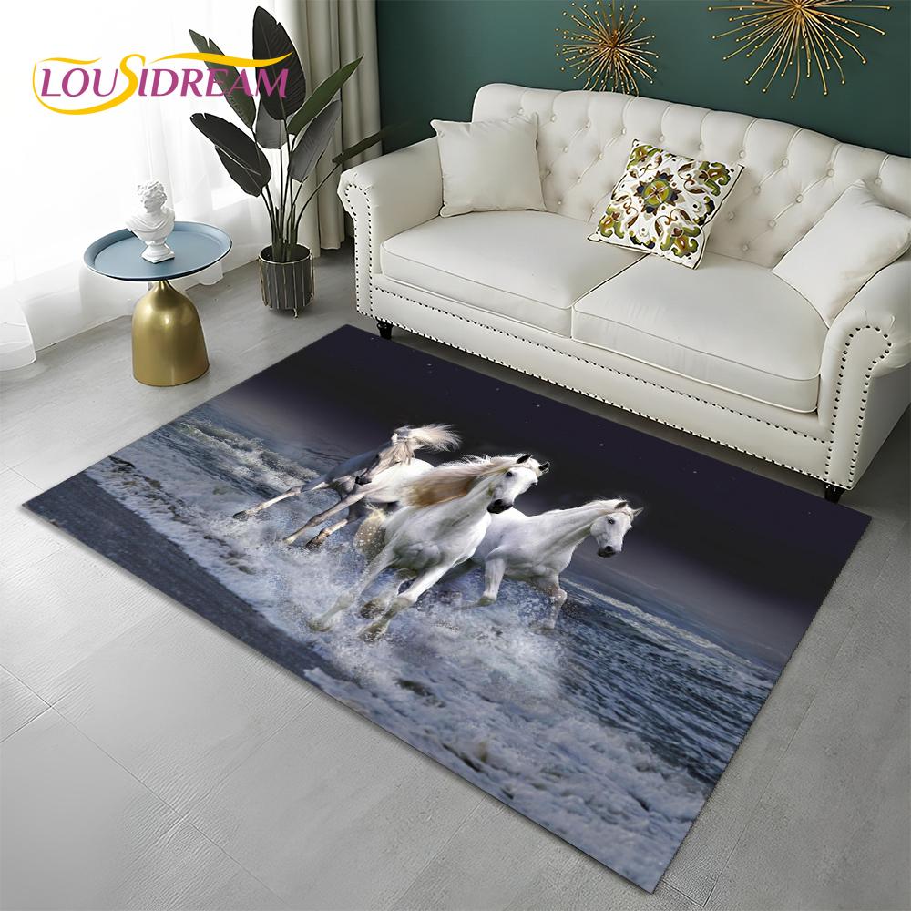 3D Pentium Gallant Horse Steed Animal Carpet Rug for Home Living Room Bedroom Sofa Doormat Decor,kid Area Rug Non-slip Floor Mat