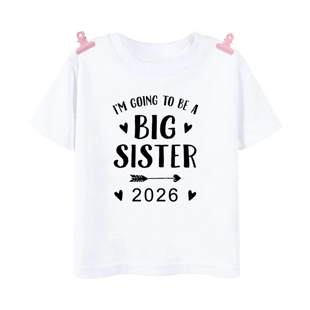 Zum großen Bruder/zur großen Schwester 2026 befördert Gedrucktes Kinder-T-Shirt Kinder Sommer-Outfit Kurzarmhemden Baby-Ankündigungs-Kleidung