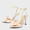 Women's pointed stiletto sandals women's shoes three-dimensional flower paint heel with ankle strap apricot heels