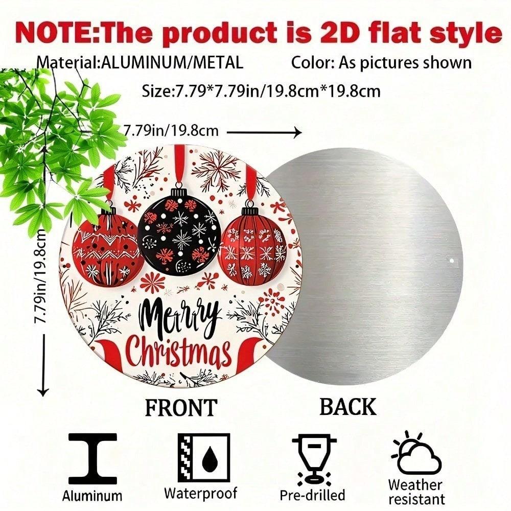 2D Metal Christmas Ball Ornament, 3.15 Inch Iron Wall Decor, Snowflake Design with Merry Christmas Lettering