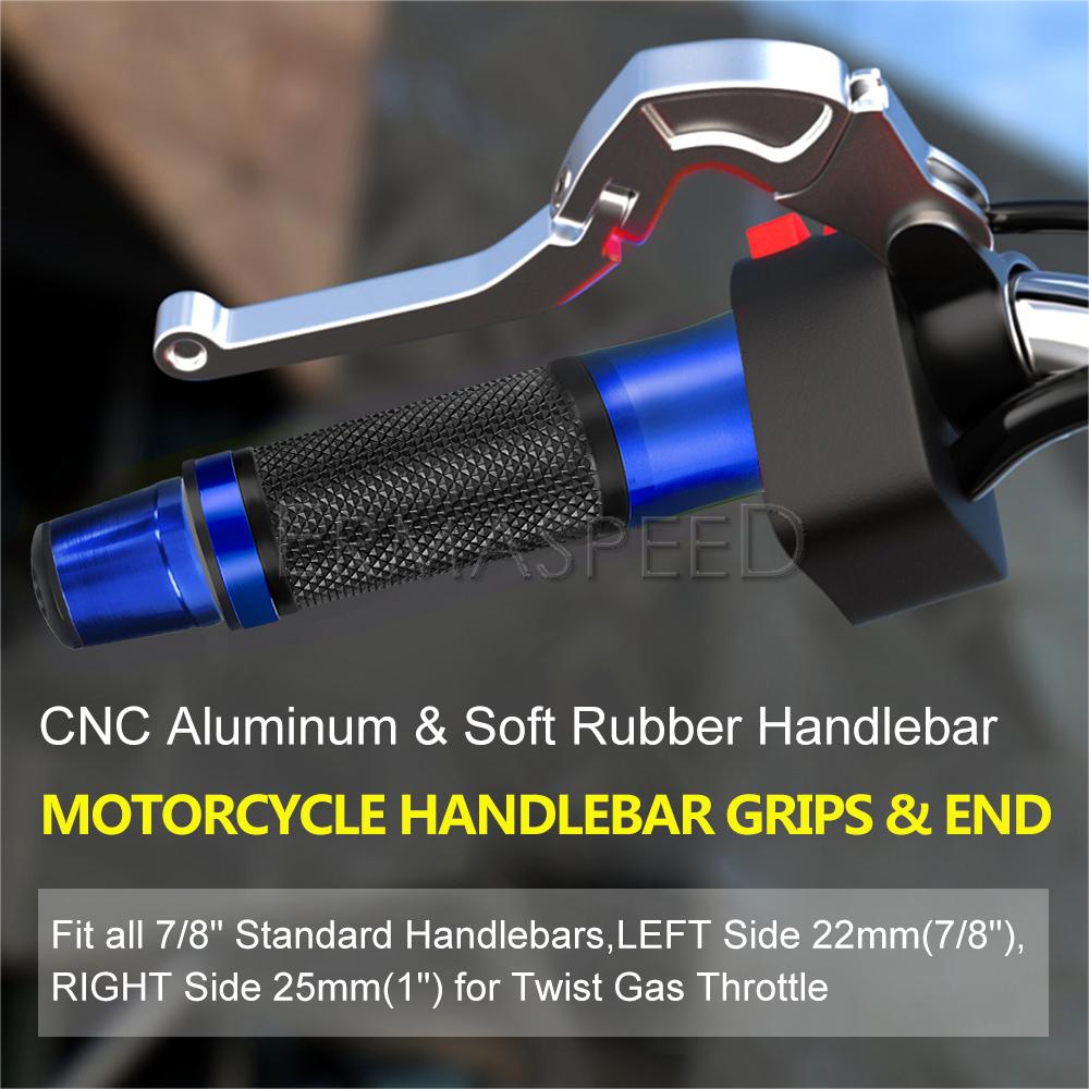 Poignées de Guidon de Moto 7/8 pouces Avec Embout de Guidon Racing Moto CNC Aluminium&Caoutchouc Poignées de Guidon de Moto