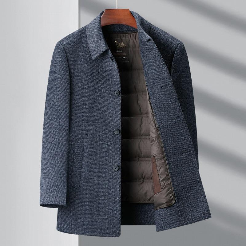 

Высококачественное кашемировое пальто для мужчин, зимнее теплое пальто средней длины с лацканами для мужчин среднего возраста, двухстороннее шерстяное повседневное пальто из шерсти 195