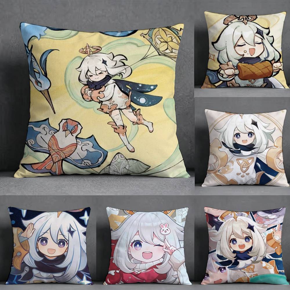 G-Genshin Impact P-Paimon Pillow Case Square Double-Sided Sofa Cushion Cover Bedroom Bedside Pillow