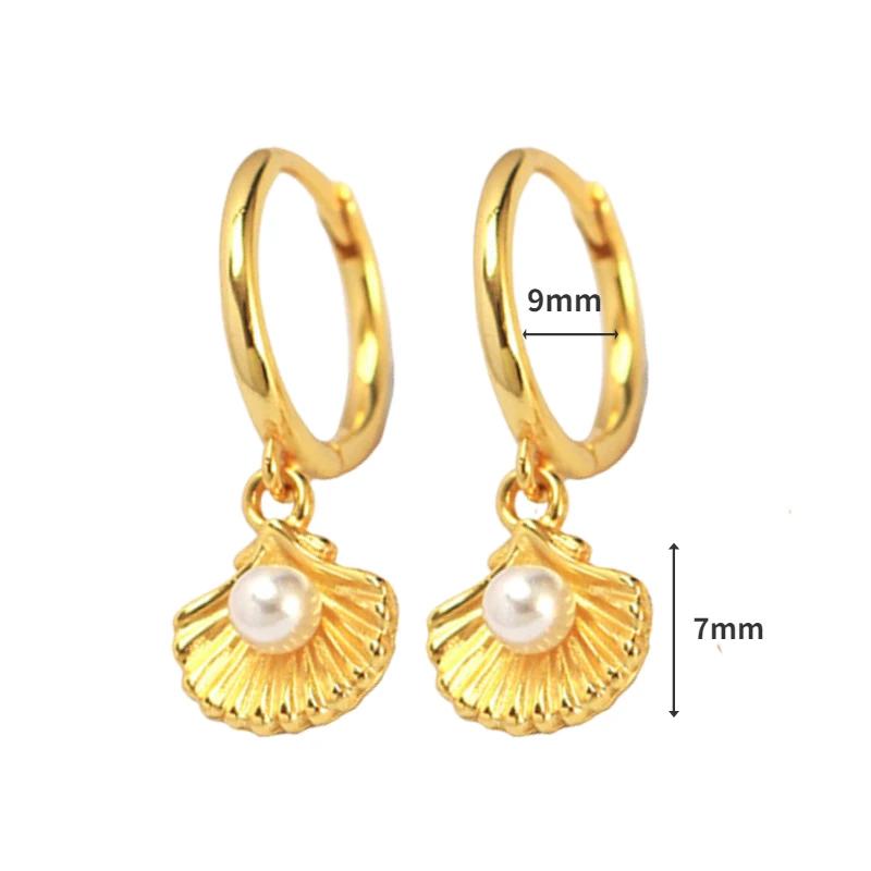 925 Silver Needle Square Pendant Hoop Earrings Vintage Gold Earrings For Women Shell Pendant Earring Fashion Jewelry Accessories