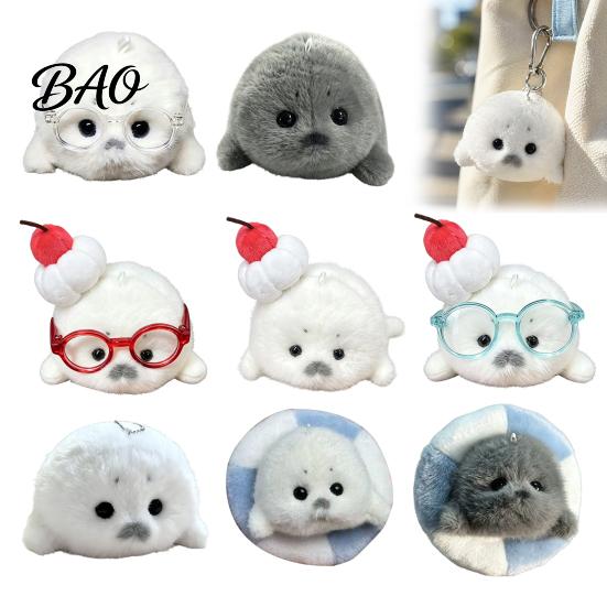 Seal Plushie Gift Cute Baby Plush Keychain, Soft Fluffy White Mini Bag Kawaii Keychain Charm, Stuffed Ocean Animal Key Ring Accessory for Backpack