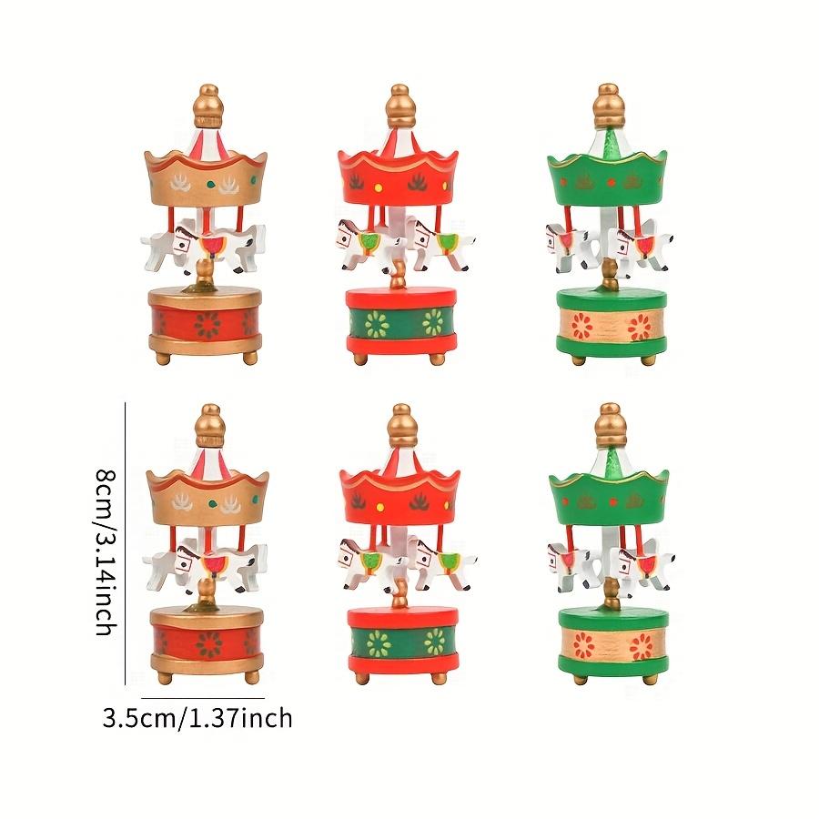 6pcs/box Christmas Wooden Carousel Horse Miniature Ornaments Xmas Tree Hanging Pendant New Year Gift Toy for Kid Home Party Deco