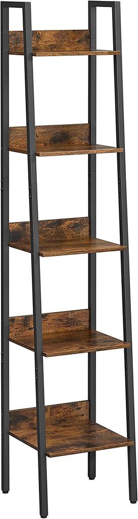 VASAGLE Stegställ, 5-vånings smalt hyllplan, Bokhylla för hemmakontor, Vardagsrum, Sovrum, Kök, Industriell, Rustik brun och svart LLS109B01