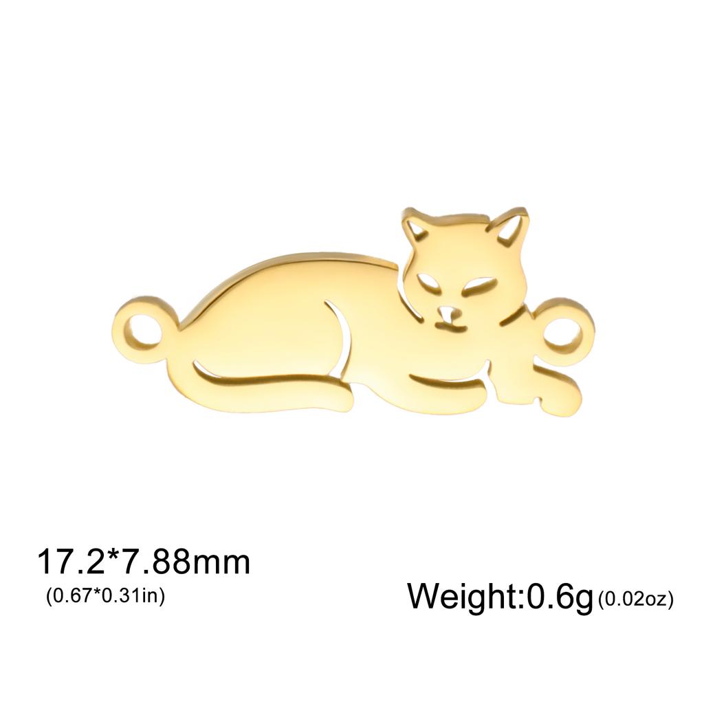 Teamer 3pcs/lot Cute Moon Cat DIY Pendant for Bracelets Gold Color Stainless Steel Kitten Animal Charms for Jewelry Making