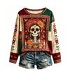 Women's Casual Comfortable Halloween Print Long Sleeve Neck Pullover Sweatshirt Top for Fall