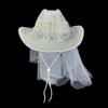 Shimmering Metallic Gold Fabric Hat With Rhinestones Accents And Lace Veil For Bridal Event