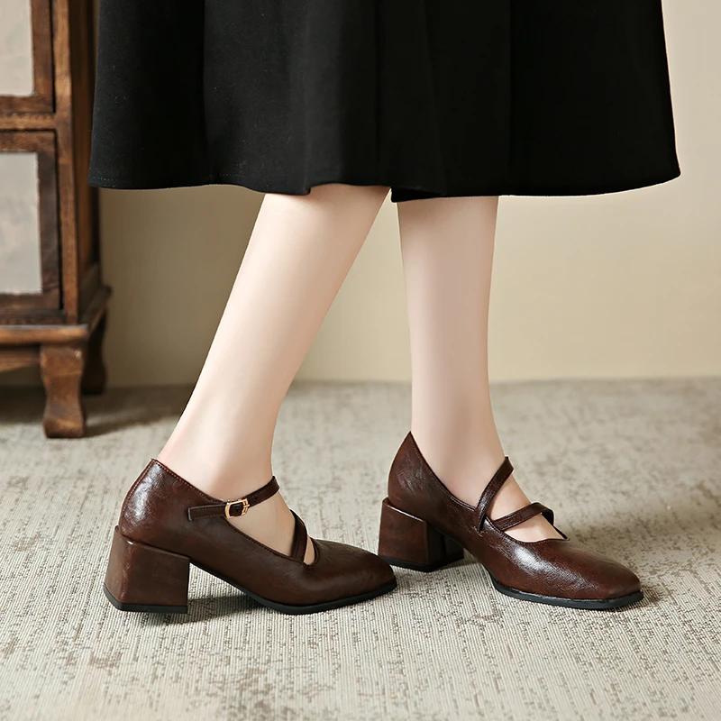 Women High Heels Marie Janes Square Toe Shoes 2025 Brand Trend New Elegant Lolita Chunky Pumps Shoes Fad Dress Zapatillas Mujer