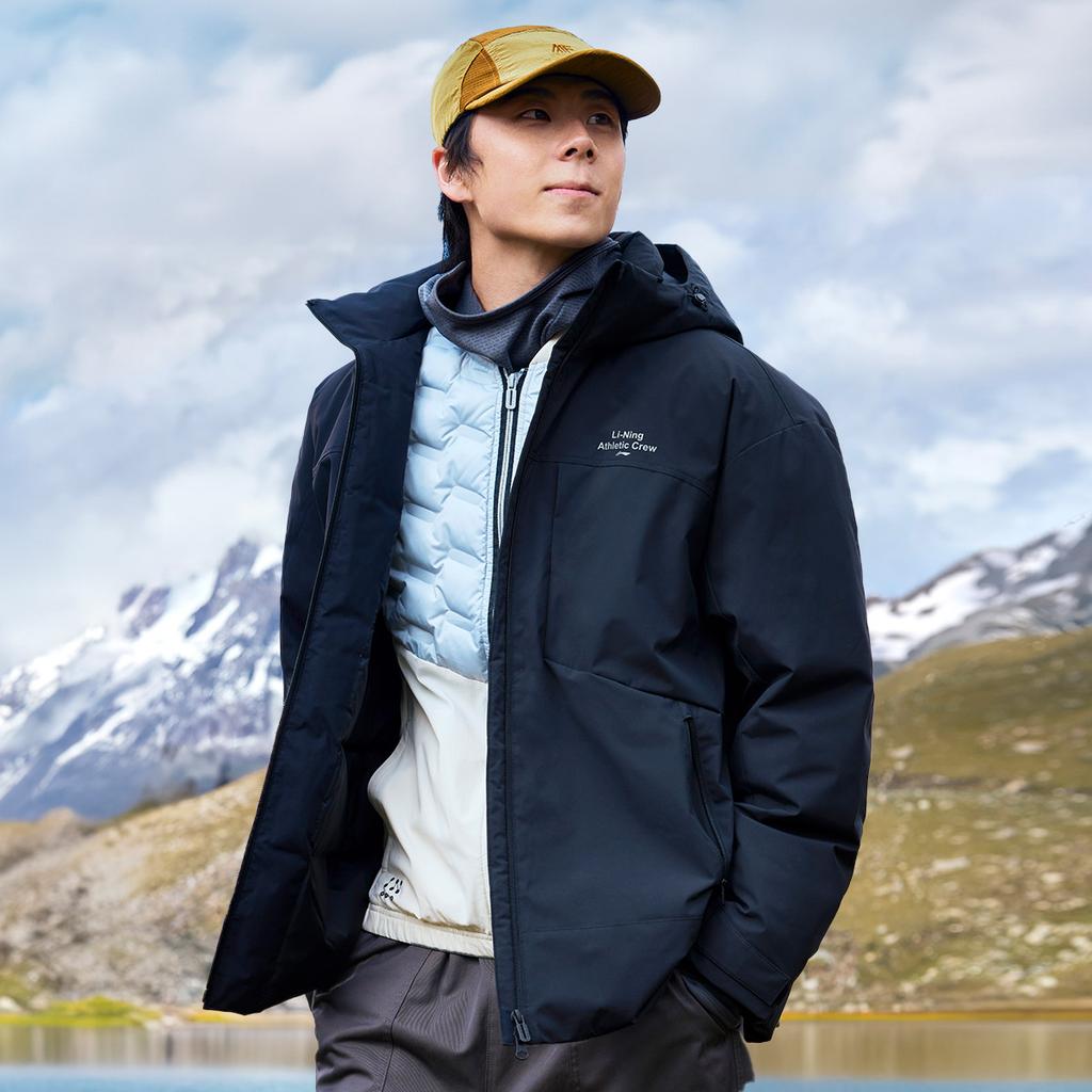 Li Ning Hot Pot Down Jacket Water-Resistant Comfortable Solid Color Casual Hoodie Men Jacket Black AYMV779-2