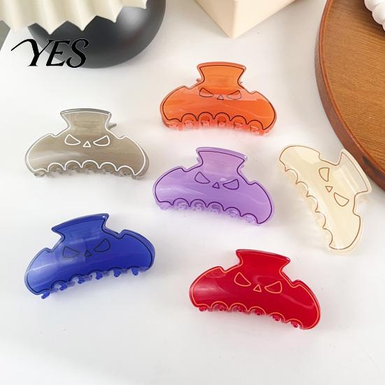 Halloween Themed Hair Clip High Elasticity Spring Claw, Translucent Jelly Texture Shark Clip, Claw for Women Pumpkin-Bat Design Back Head Daily