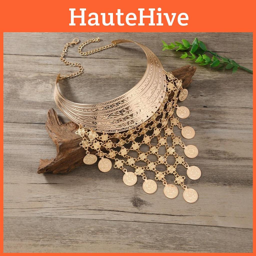 Módní Styl Etnický Vícevrstvý Design s Třásněmi Dámský Kovový Náhrdelník Límec