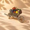 Harvest Wheelbarrow Brooch with Pumpkin and Vegetable Design, Antique-Look Alloy Pin with Raised Multicolor Details for Sweaters and Coats