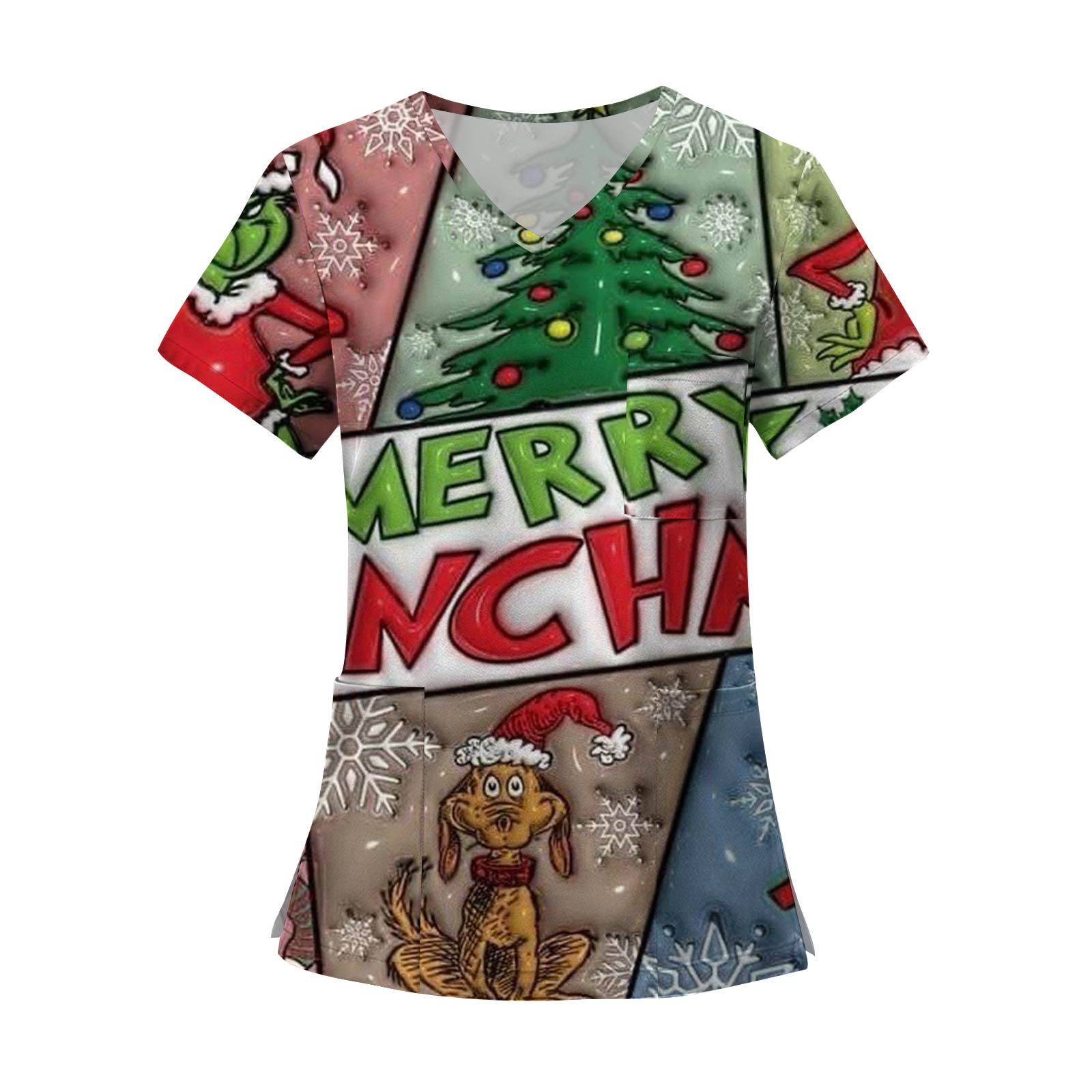 

Женские модные топы с короткими рукавами и V-образным вырезом с принтом, рабочие футболки с карманами XXL