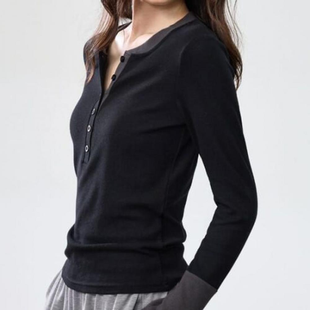 Navava Women Color Block PoinT Henry Neck Long Sleeve T shirT nT2999
