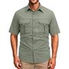 Men's Vintage Work Shirt Short Sleeve Casual Loose Fit Button Down Shirt with Chest Pockets Lightweight Breathable Fabric for Outdoor Activities