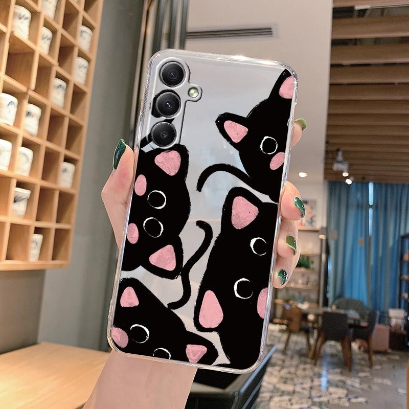 Cute Cat Cartoon Soft Transparent Silicon Case For Samsung A55 A35 M35 M34 S24 Xiaomi Redmi Note 13 Pro 13C Poco M6 Camera Shockproof Protective Cover